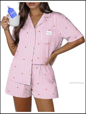 Medium Relaxed Fit Two Piece Set Short Sleeve Shirt Elastic Waist Shorts